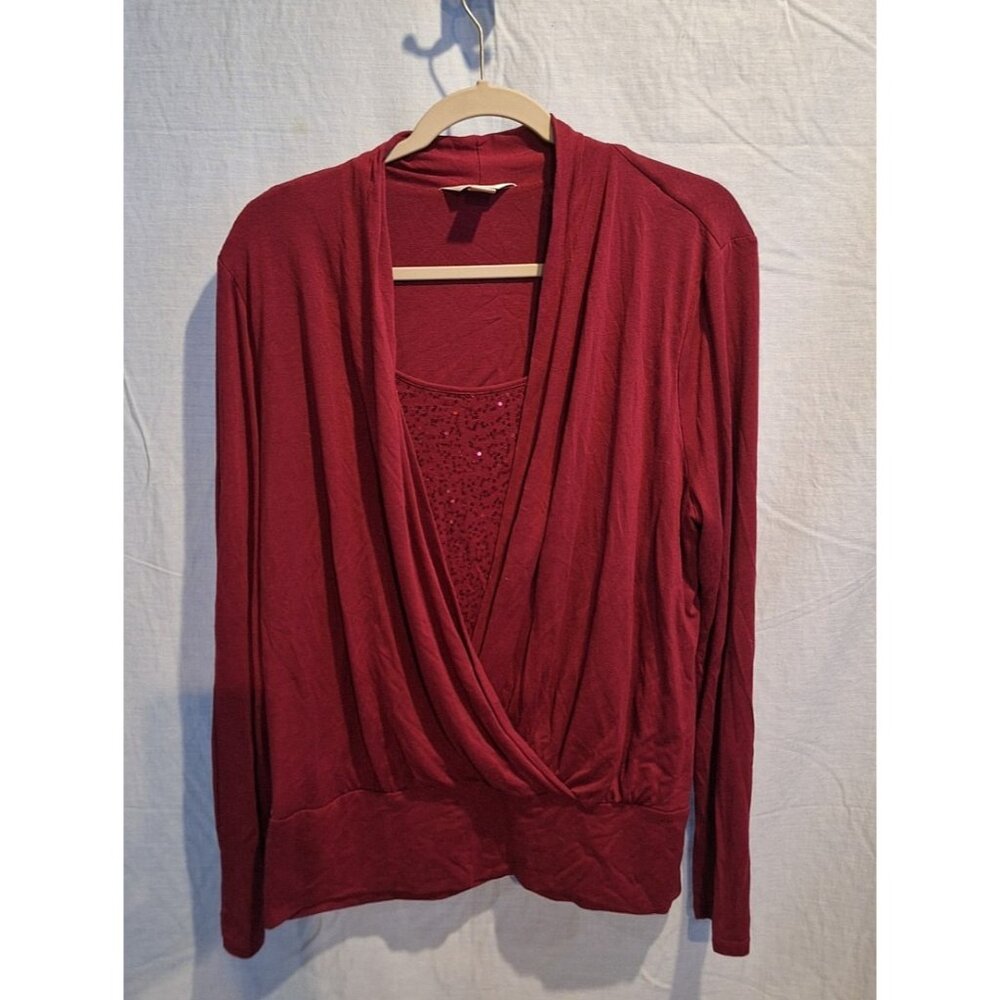 Christopher & Banks burgundy sequin blouse large
